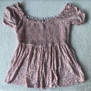 Floral Smocked Top Size Large 10/12 Babydoll Flowy spring
